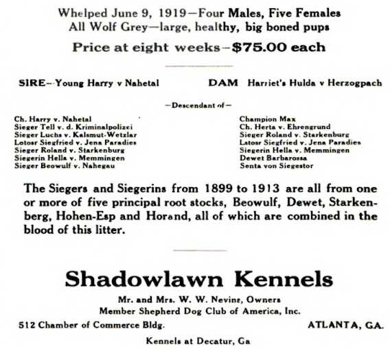 Historical 1919 Shadowlawn Litter Ad
